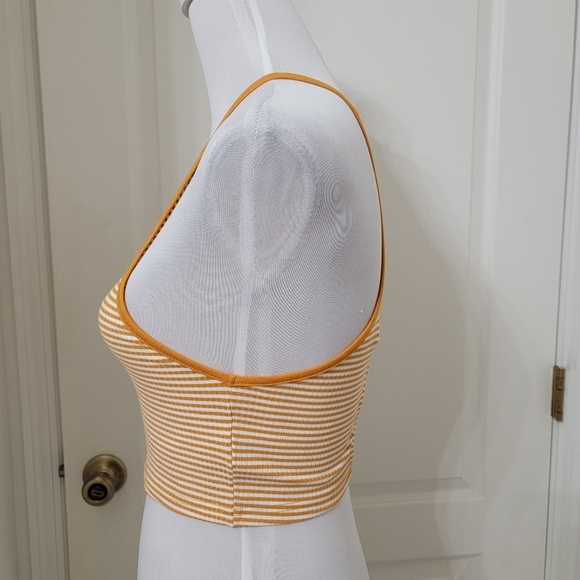Forever 21 Golden Yellow & White Striped Criss Cross Ladder Back Cropped Tank - Picture 2 of 12